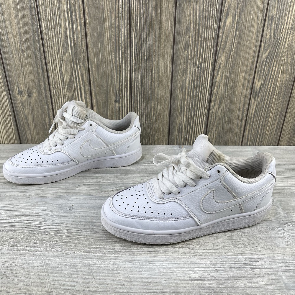 Nike Court Vision Low Triple White Leather Sneakers Women's Size: 7 - Picture 13 of 16